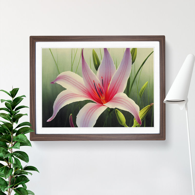 Epic Lily Flower - Framed Print, 25cm H x 34cm W x 2cm D, Walnut