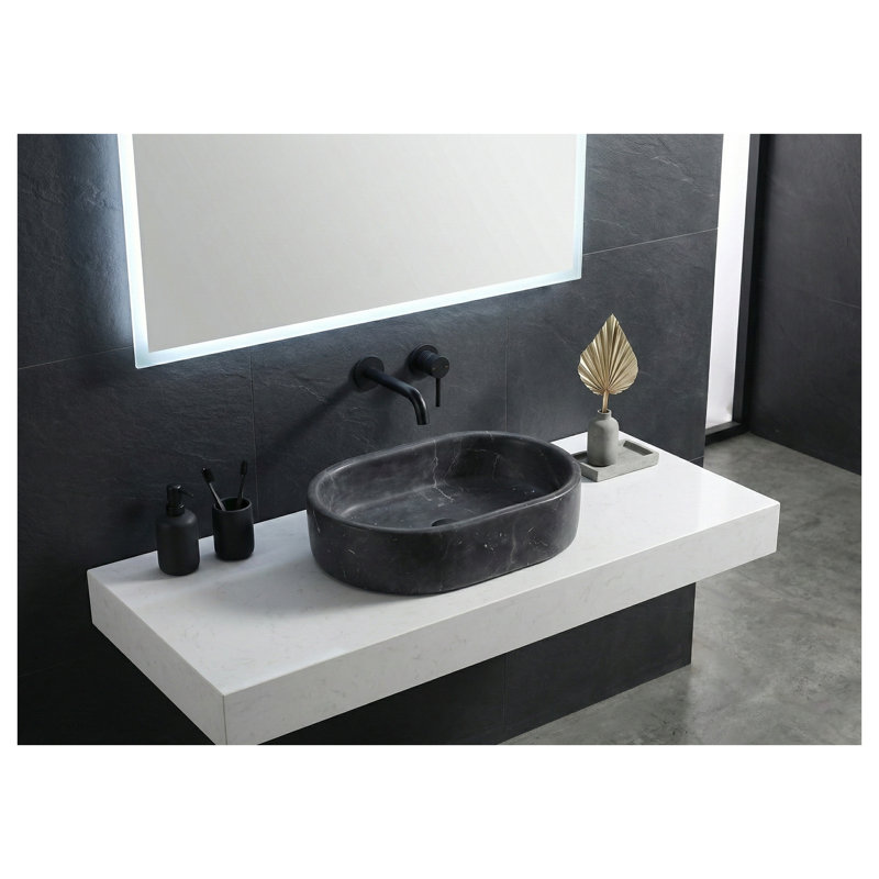 Lavabo vasque ovale de luxe en marbre naturel gris foncé pour salle de bain