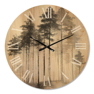 Botanical Silent Wood Wall Clock – Tall Pine Tree Forest