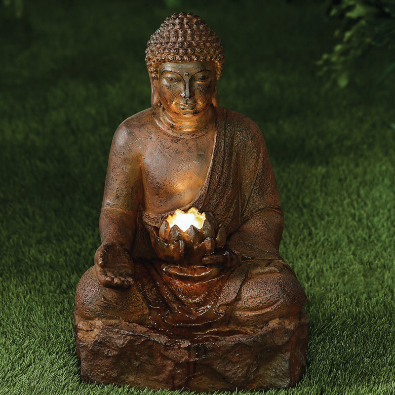 Fontaine d’eau rustique bouddha en résine avec lumière del