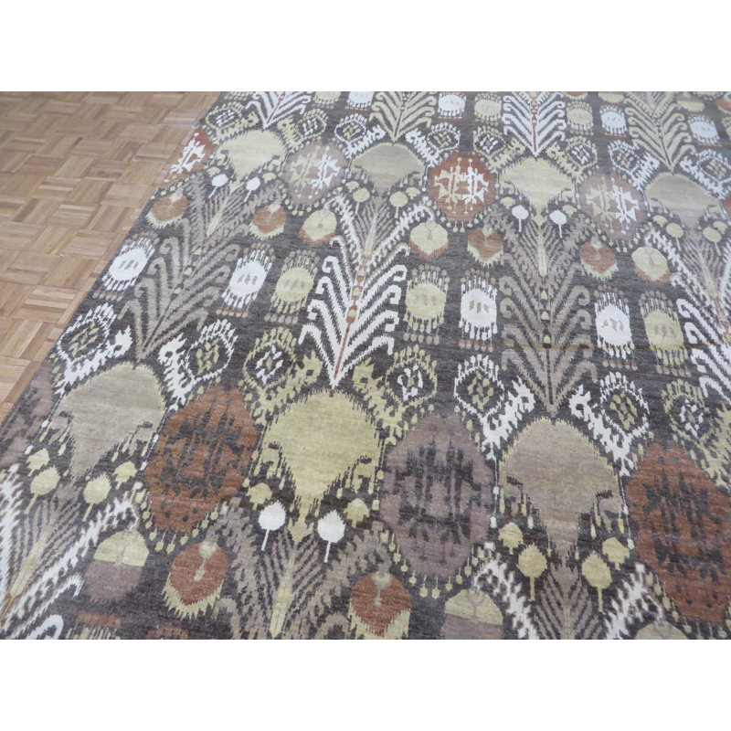 Tapis de zone noué la brun 8 pi 9 po x 12 pi one-of-kind Beaumont