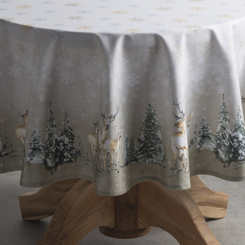 100% Cotton Round Christmas Tablecloth, 69" x 69"