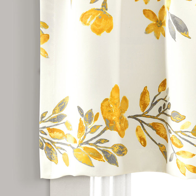 Tanisha Yellow and Gray Floral Polyester Rod Pocket Valance