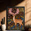 Art mural rétro noir avec encadrement noir William Morris, cerf blanc-740236124