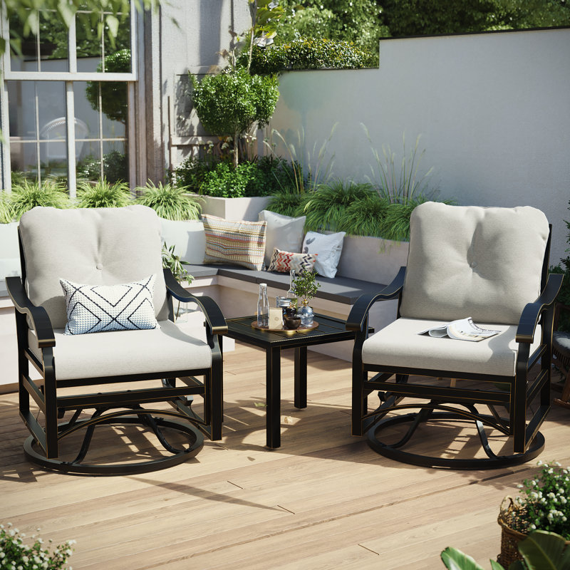 Terriana 2-Person Outdoor Seating Group with Cushions,Metal Swivel Glider Chair, Beige