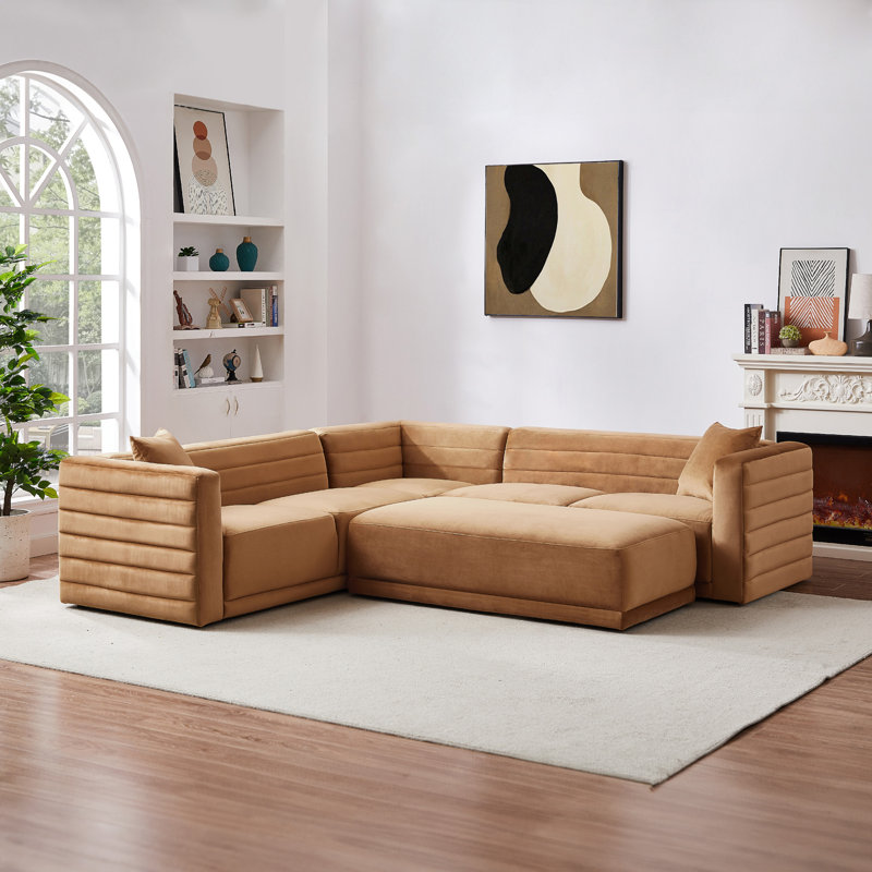 Brihanna Upholstered L-Shaped Sectional Symmetrical, Cognac Velvet