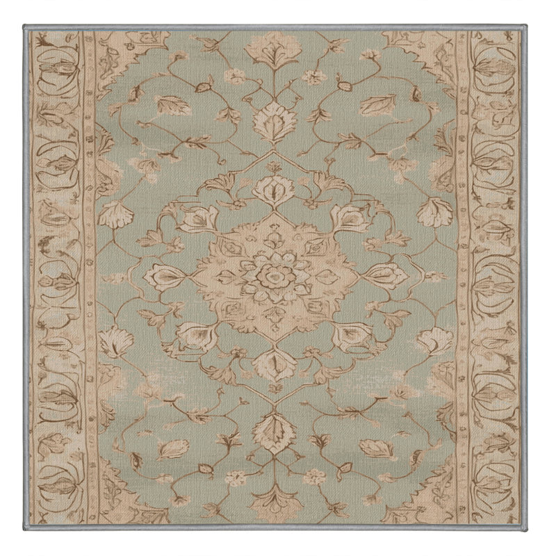 Machine Washable Tabriz Gray Area Rug, Square 4'