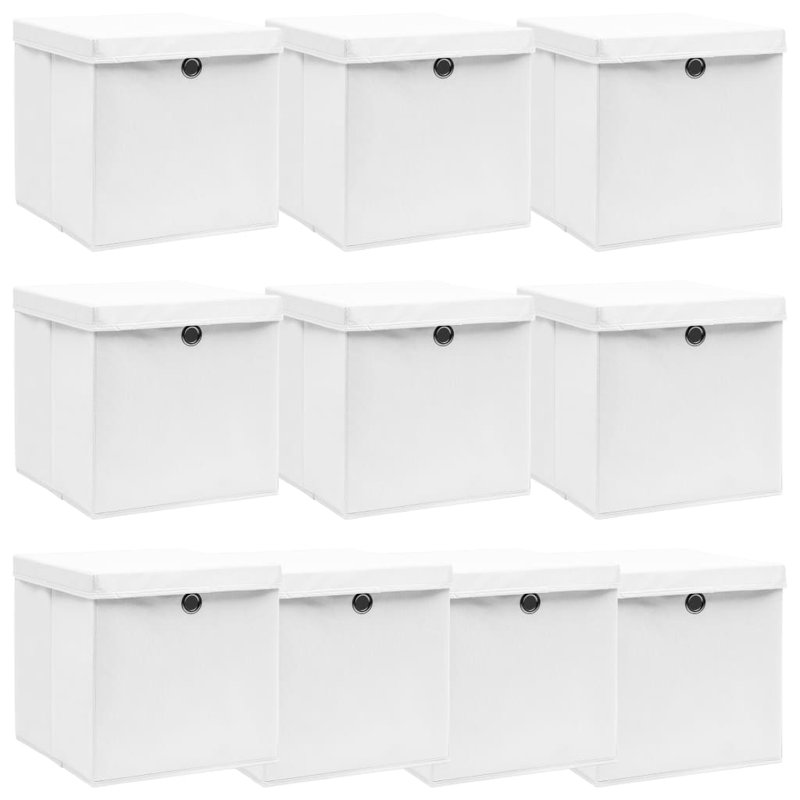 Storage Boxes with Lids Fabric, White, 32cm H x 32cm W x 32cm D