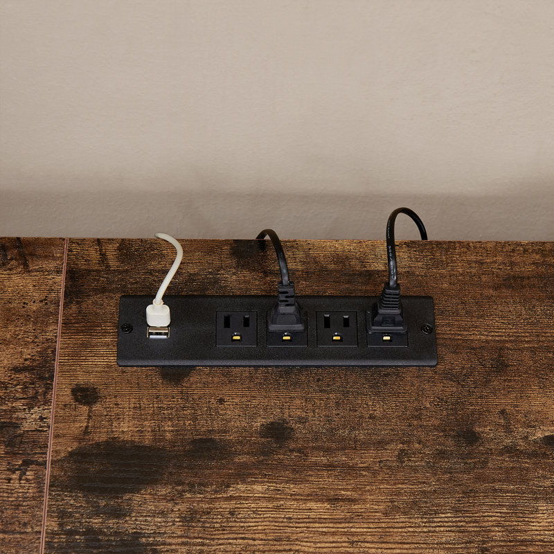 TV Stand With Power Outlets, Brown, 62.99"