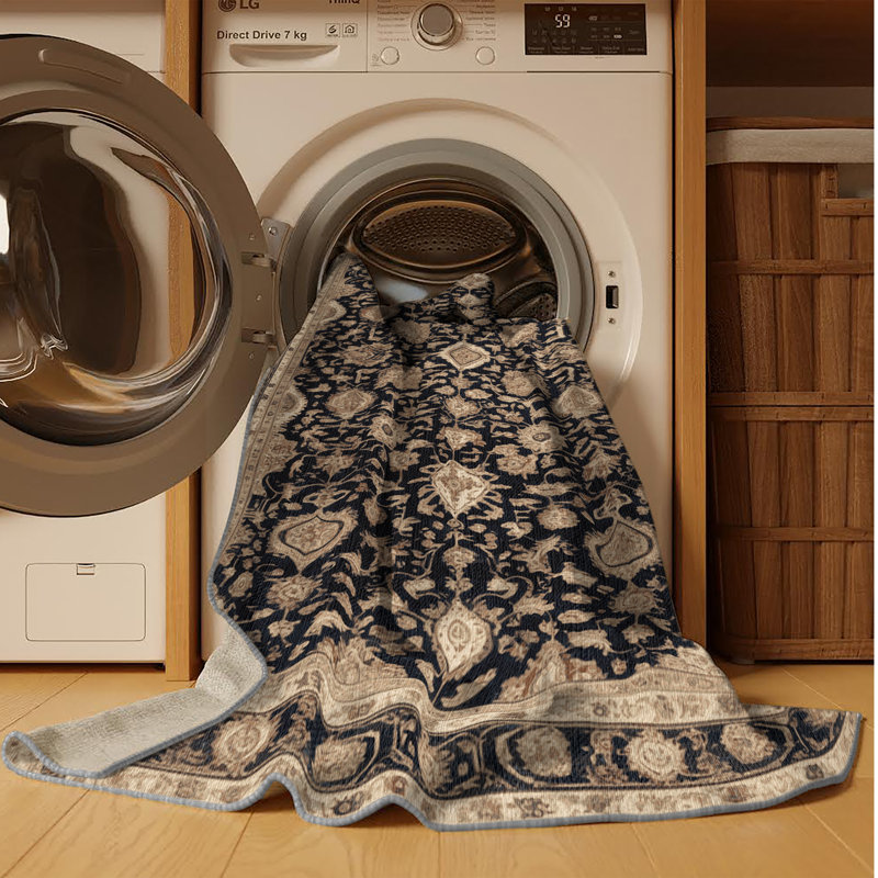 Tapis persan gris lavable à la machine, Carré 7 pi