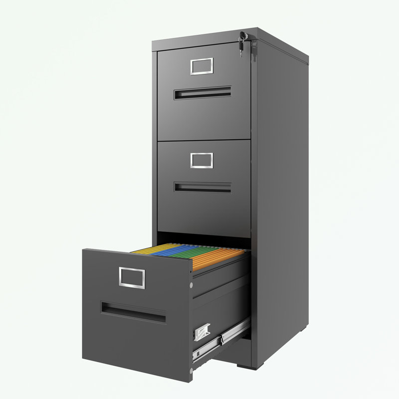 metal frame File Cabinet with 3 Drawers and Lock, Black