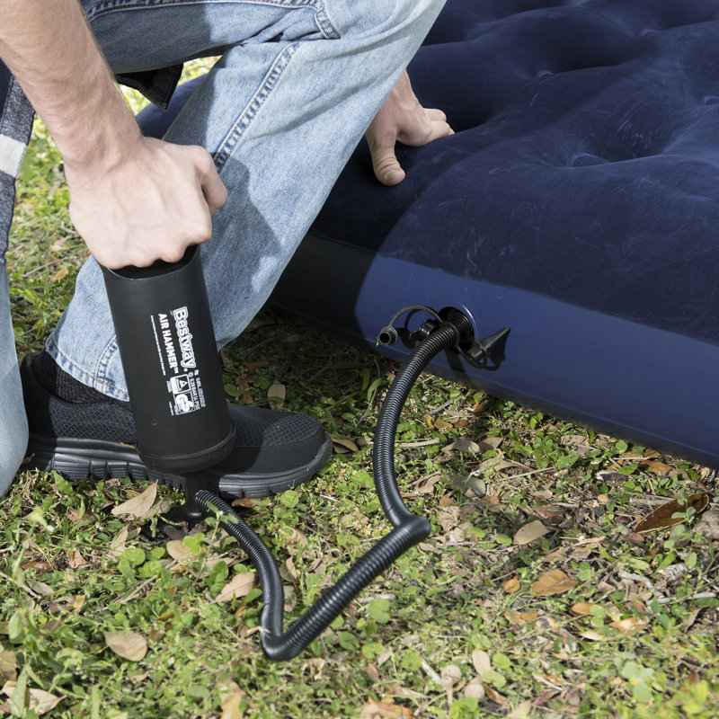 Blue Queen Flocked Air Mattress with Pump