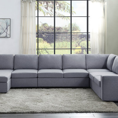 146.5" Modular Sectional Sofa With Reversible Chaise In Linen