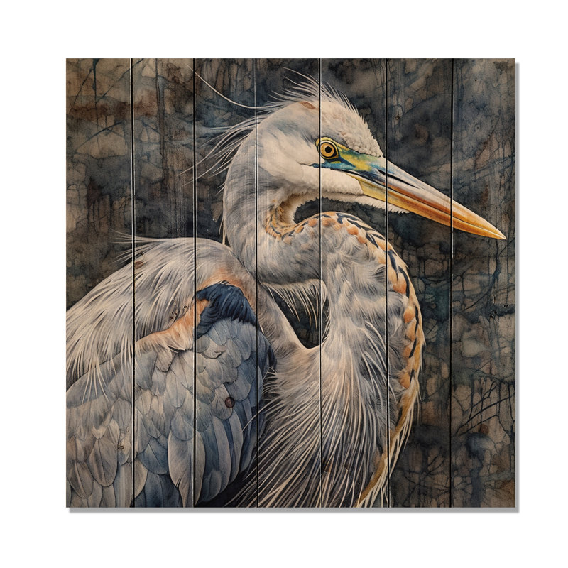 Bianica Heron Waterbird I sur impression sur bois, H 25 po x l 25 po x P 0,78 po