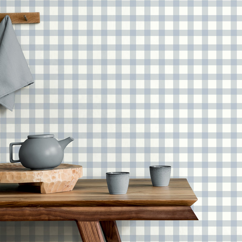 Papier peint vichy bleu Belen, Bleu