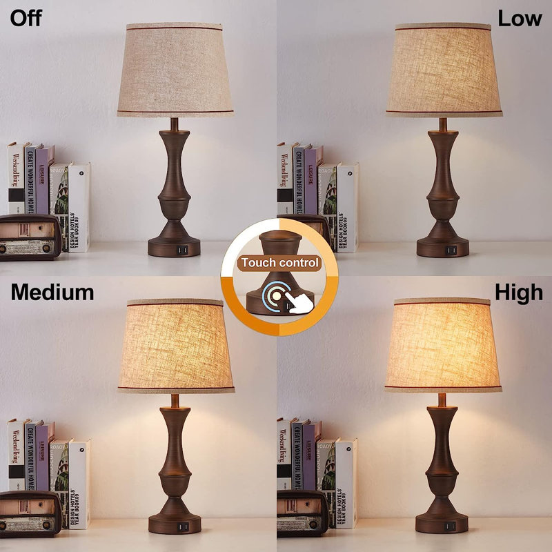 Lampe de table USB en métal, Brun, Brun