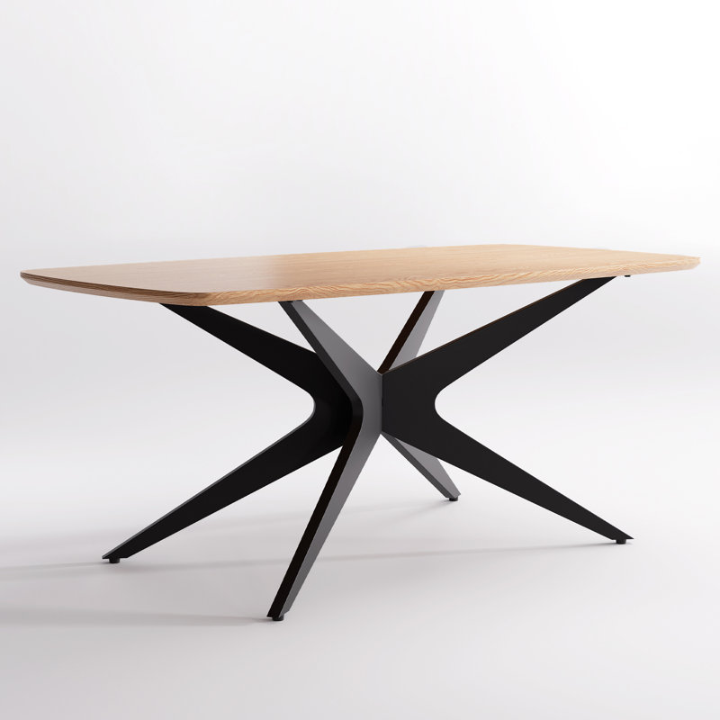 69.4" W 6-Person Rectangular Solid and Manufactured Wood Dining Table with Metal Legs, Natural