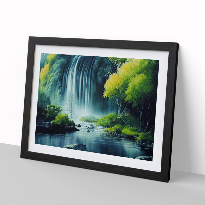 Lush Waterfall Vol.5 - Single Picture Frame Painting, Black, 46cm H x 64cm W x 2cm D