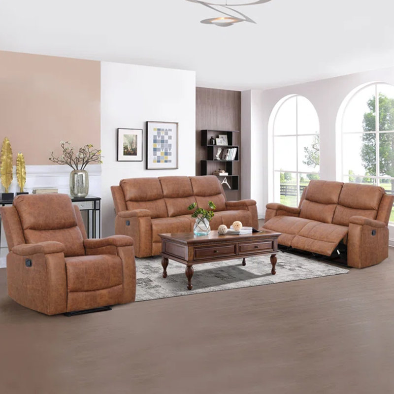 Ensemble de salon inclinable 3 pièces Ilkeston, Cognac