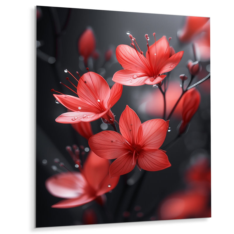 Monochromes gelés rouges et noirs fleurs d'hiver I - Fleurs, art mural, Métal métal, H 20 po x l 12 po x P 1 po