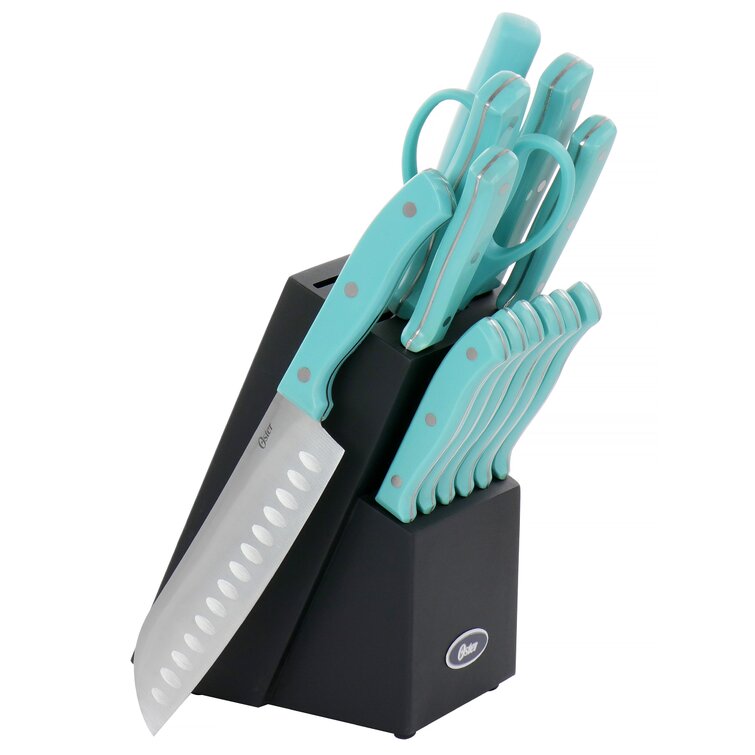 Oster Steffen 14 Piece Blue Cutlery Set with Storage Block - Includes Chef,  Santoku, Bread, Utility, Paring Knives, Steak Knives, Scissors in the  Cutlery department at