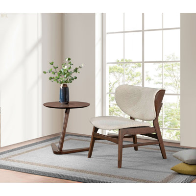 Fauteuil à oreilles de style Mid-Century moderne avec table d'appoint Structure en bois massif noyer /