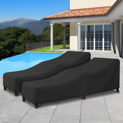 2 Pack Waterproof Chaise Lounge Covers 80X30x26 Inch, Heavy Duty 420D Polyester Outdoor Furniture Covers With Windproof Straps For Pool Patio Stackabl by Arlmont & Co.