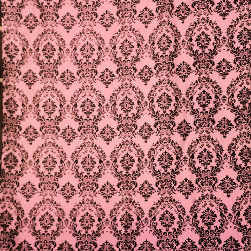 Cantonnière à damas, L 120 po x L 9 po, Noir / rose