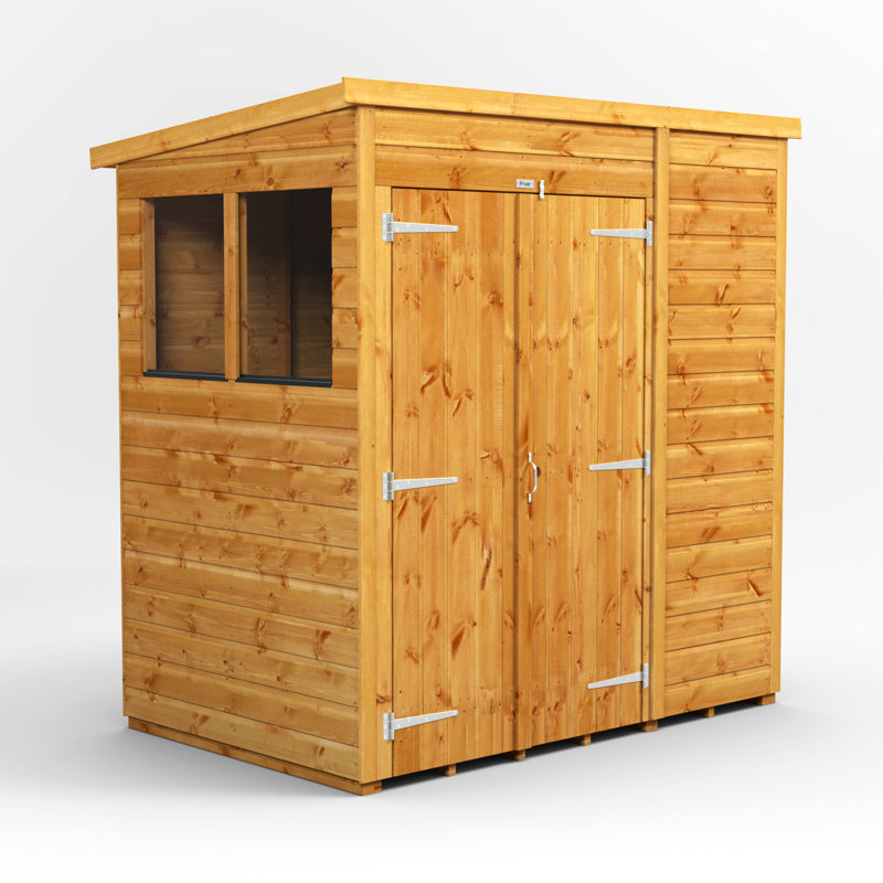Powersheds 6 x 4ft Timber Tongue & Groove Pent Garden Shed, Double Doors