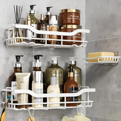 Ensemble de 3 boîtes de douche adhésives antidérapantes avec porte-savon et crochets, étagères de douche à fixation solide pour le rangement de la salle de bain