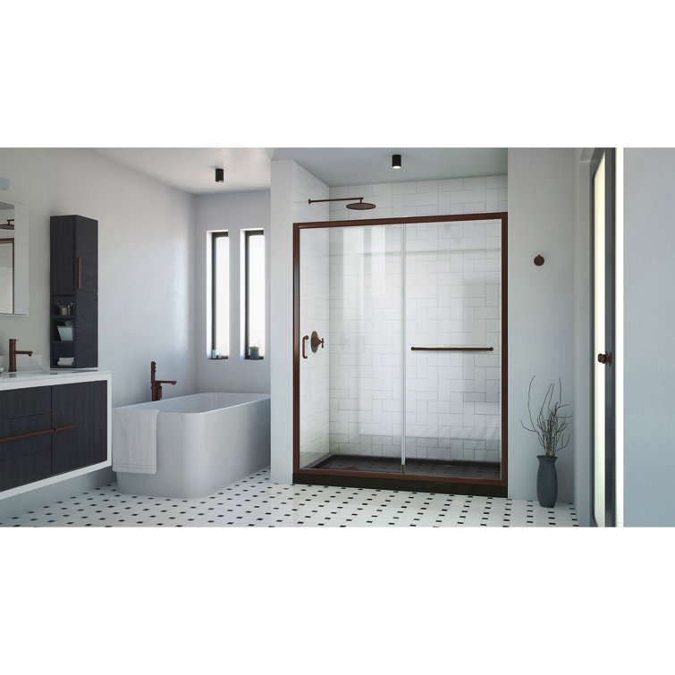 Infinity-Z 60" W x 30" D x 74.75" H Semi Frameless Rectangle Tub Enclosure with Towel Bar and Base Included