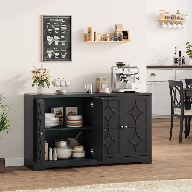 Modern Sideboard Buffet Cabinet, 55" Buffet Storage Cabinet with Adjustable Shelves, Wood Coffee Bar Cabinet with Storage for Kitchen, Dining Room, Living Room