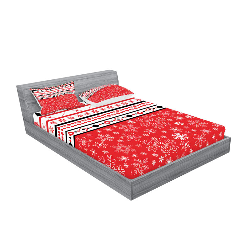 Drap-housse et coussin décoratif Ambesonne Christmas, rouge et blanc, California King Sheet Set + 4 Pillowcases