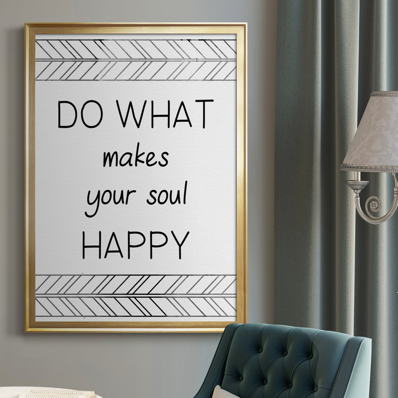 «Your Soul Happy», art textuel sur toile, H 26,5 po x l 36,5 po x P 1,5 po, Cadre doré