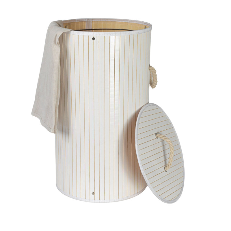 Grove Bamboo Laundry Hamper with Rope Handles, Lid and Removable Machine Washable Laundry Bag, 15-Gallons, White