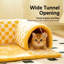 Grand tunnel de jeu pliable en peluche douce en forme de L pour chat, 72 x 64 cm, motif à carreaux, avec balle suspendue, cachette 2 en 1 pour jouer et se reposer, idéale pour les chats d'intérieur.