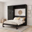 Grand lit escamotable 2 tiroirs avec garde-robe, tête de lit tapissier et casiers suspendus-1002779917