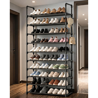 Shoe Rack for Closet - 10-Tier Shoe Organizer with Hook Rack, Large-Capacity & Space-Saving Shoe Shelf for Entryway, Bedroom, Living Room,32.2" x 11.8" x 68.5", Black