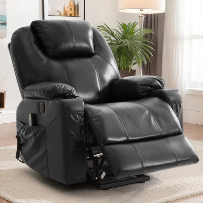 42" Breathable Leather Power Lift Assist Recliner Chair with Massage & Heating, Wider Seat Electric Recliner for the Elderly, USB Ports, Side Pockets, Cup Holders