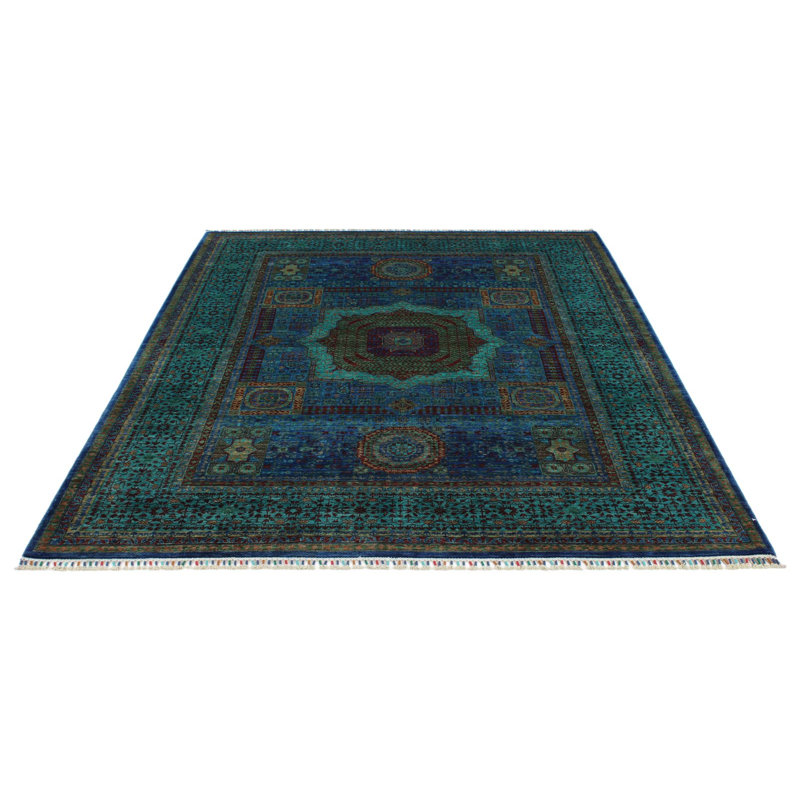 6x8 Blue and Turquoise Turkish Tribal Rug