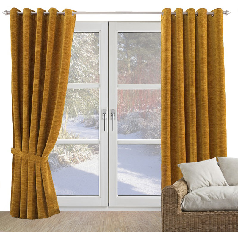 Room Darkening Curtain, 180cm Width x 132cm Drop, Old gold