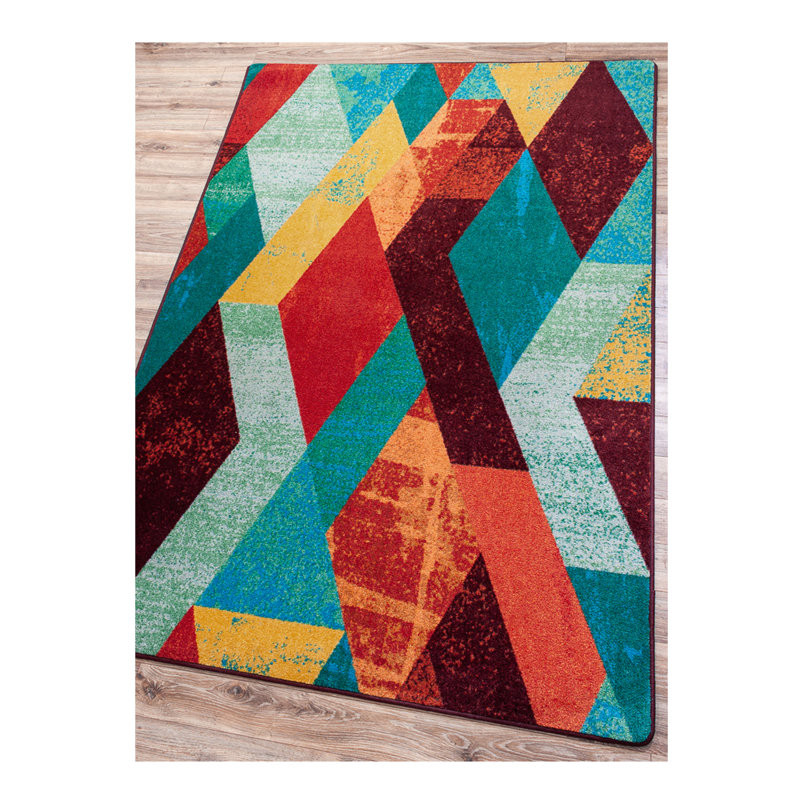 Tapis turquoise à motif abstrait Plaisance, Rectangle 3 pi x 4 pi