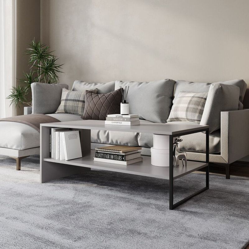 Solid Wood Coffee Table with Storage, Grey