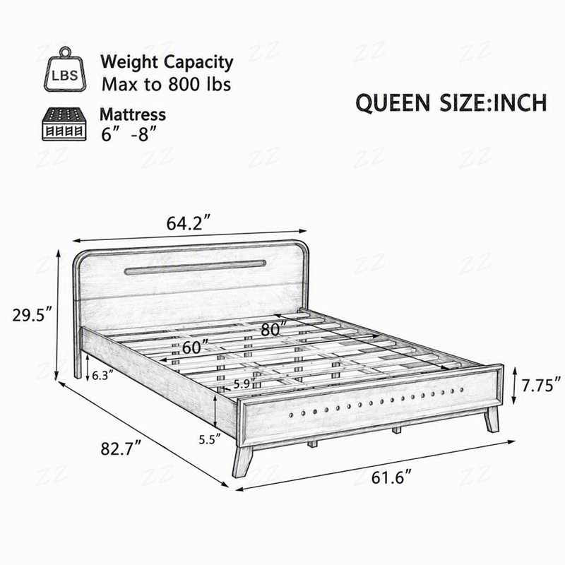 Pine Solid Wood Bed, Solid And Stable, No Box Spring Needed, Queen, Brown