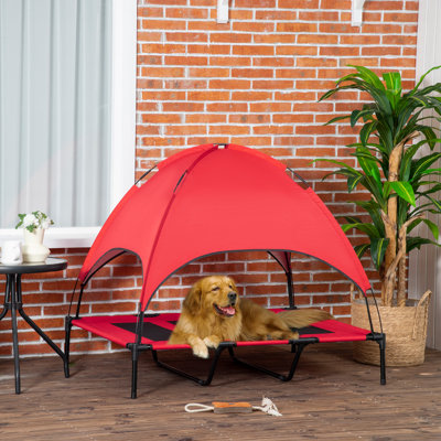 Lit de surélevé portatif 48 "x 36" pour chien avec abri de protection UV, rouge