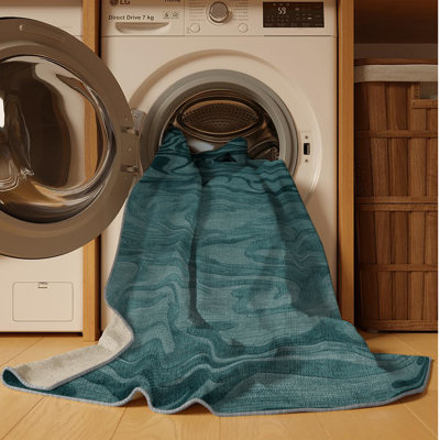 Machine Washable Abstract Green Area Rug