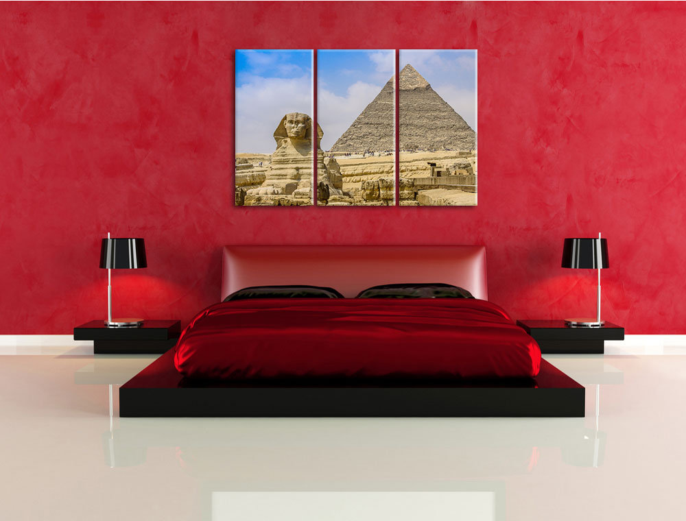 3-tlg. Leinwandbilder-Set „Große Sphinx von Gizeh mit Pyramide“, Fotodruck