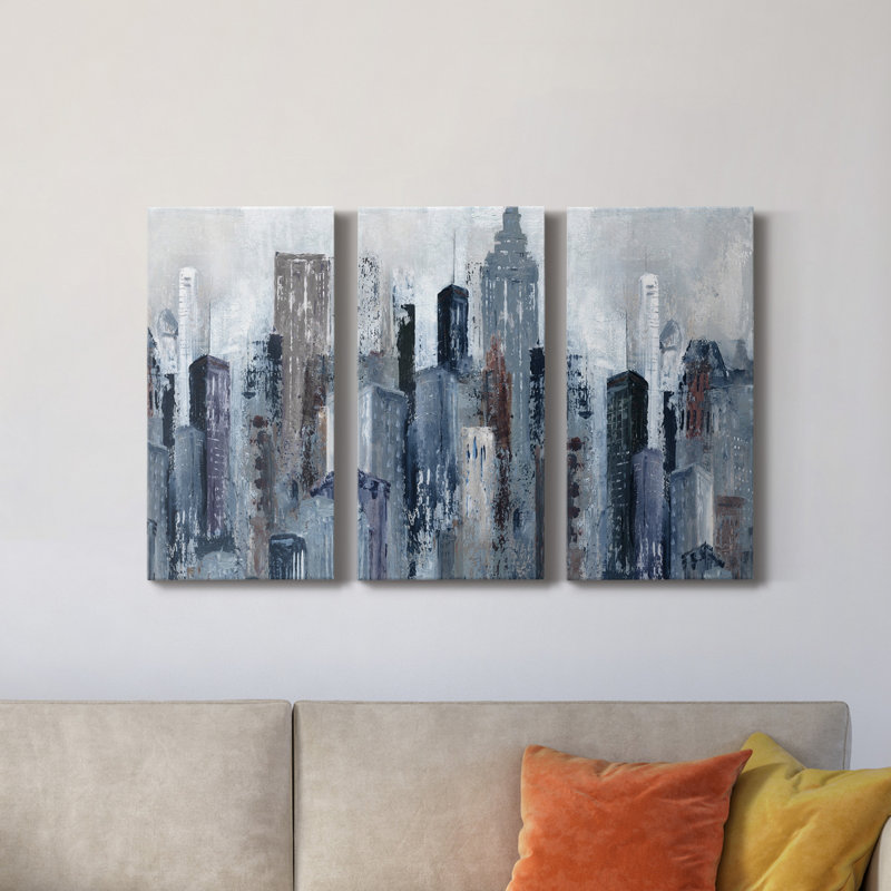 City Mood - 3 Piece Single Picture Frame Print on Canvas, 36" H x 72" W x 1" D