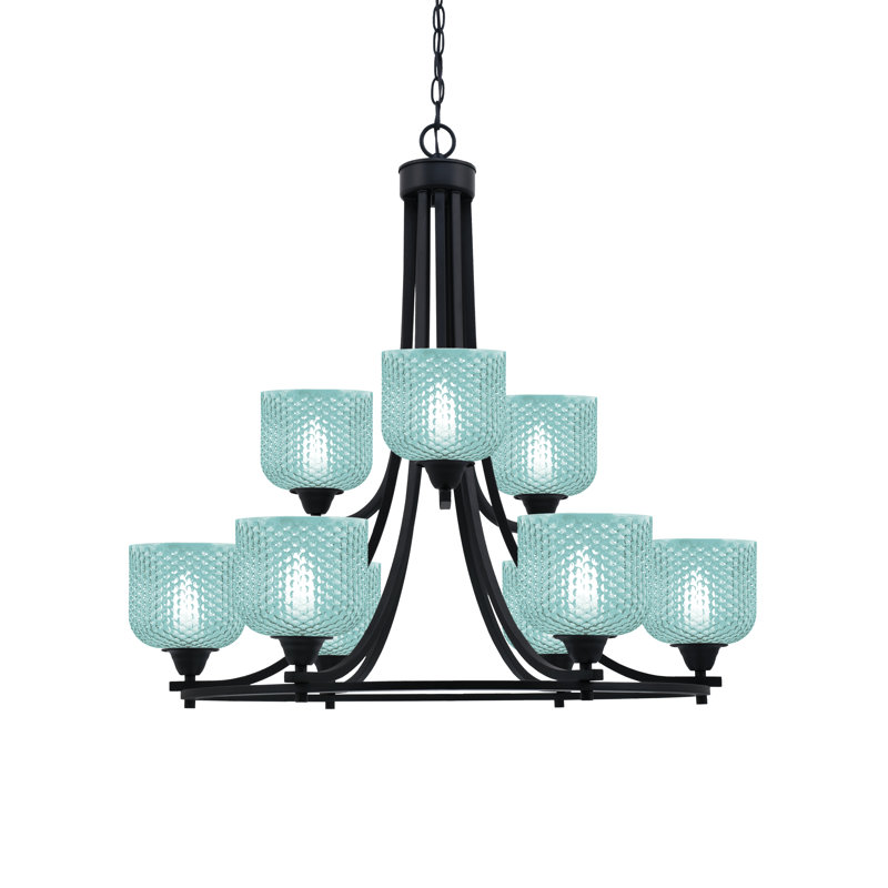 Lustre 9 lumières Allexus, Noir mat, Sarcelle
