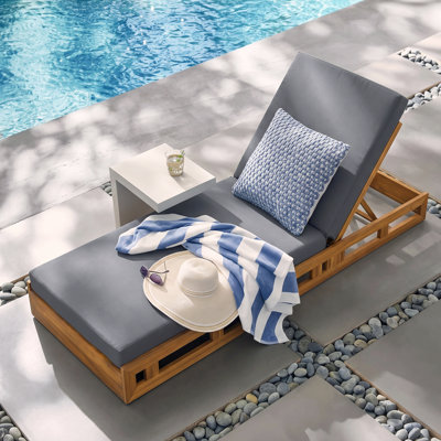 Vane Patio Acacia Wood Chaise Lounge With Adjustable Backrest & Cushion